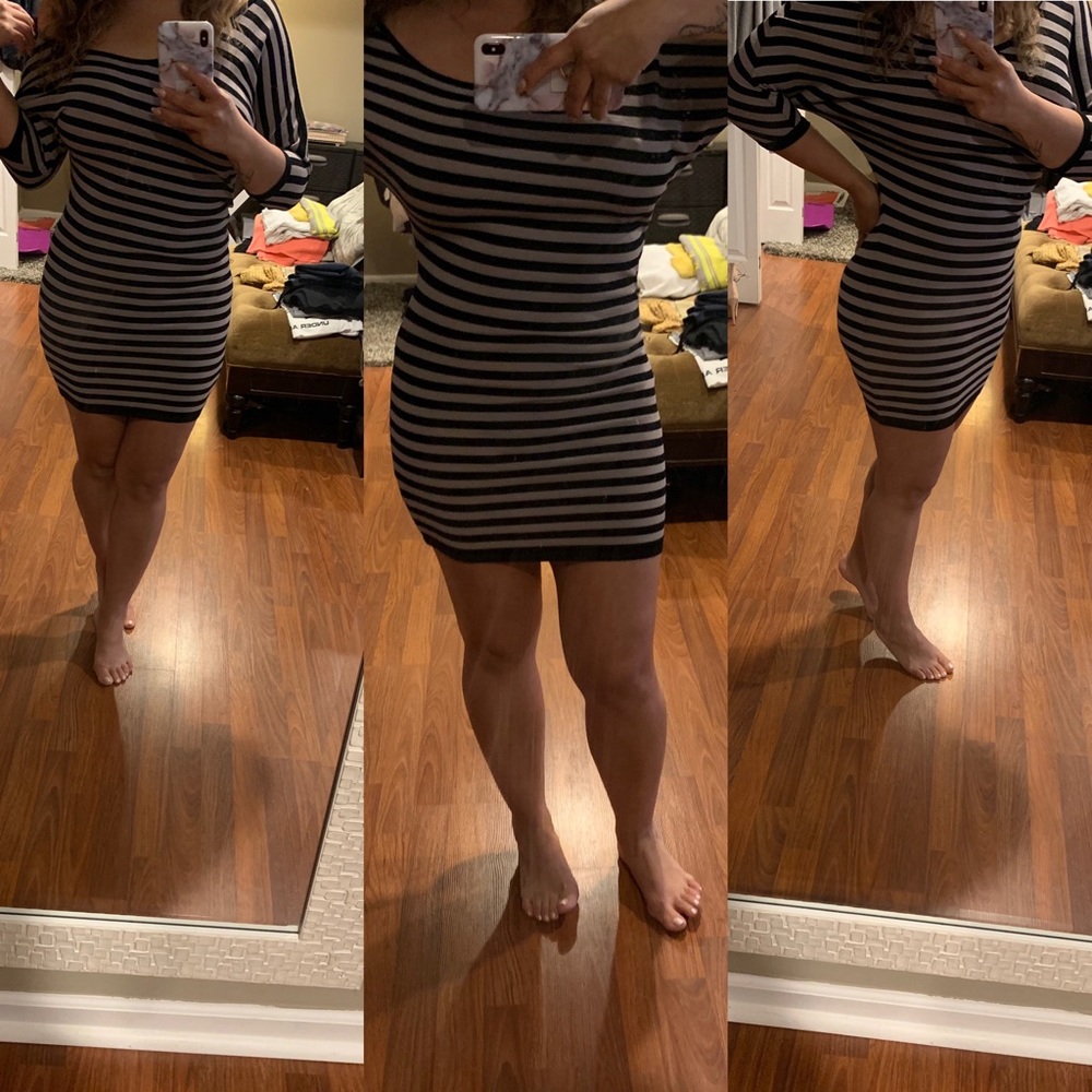 !Bebe Grey and Black Asymmetrical Dress